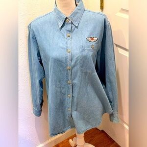 Harley Davidson Women's Denim Shirt Blouse Embroidered Logo XL 100% Cotton